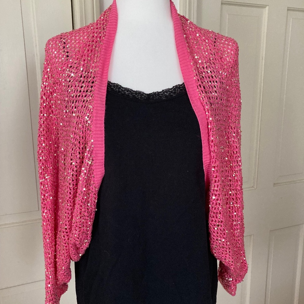 Fetching  Pink Silk/Gold Sequins Evening Shrug